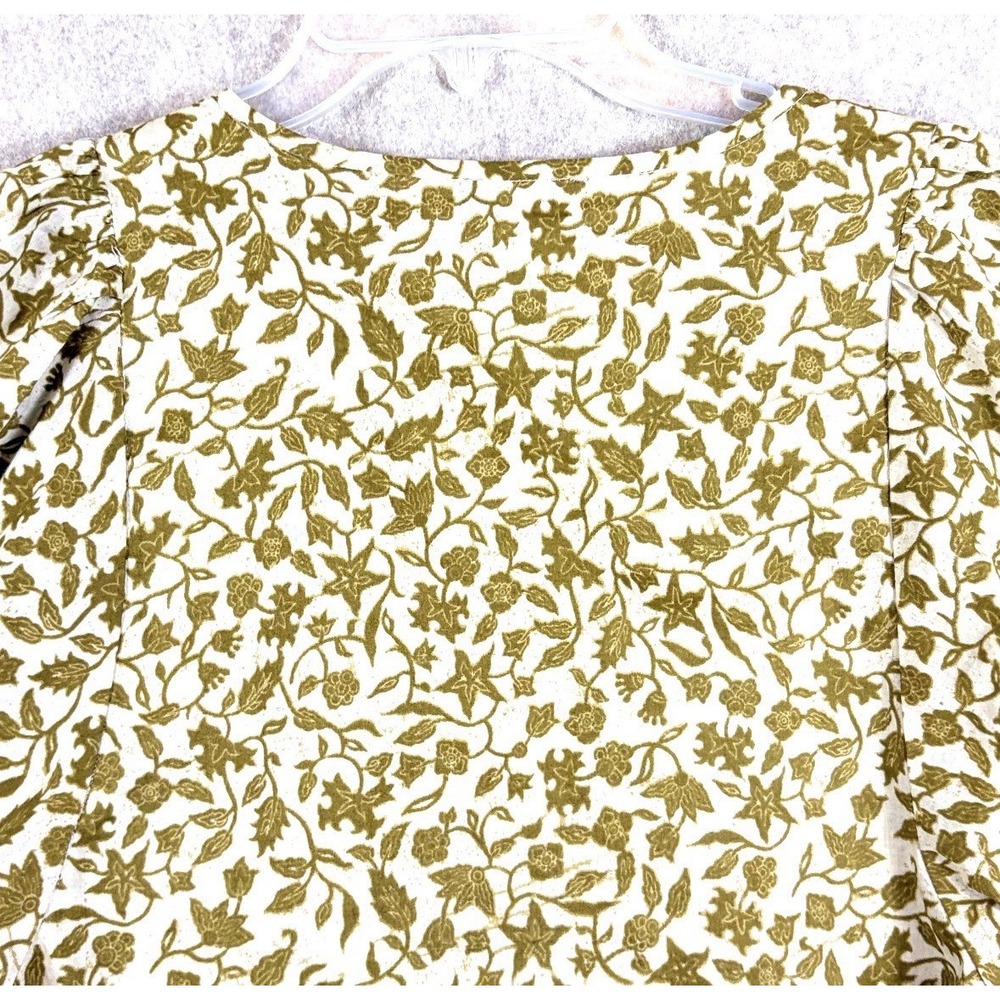 Madewell Batik Vine Floral Blouse Small Puff Sleeve V Neck 100% Cotton Boho - Picture 5 of 11